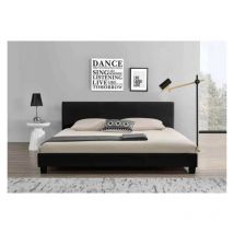 Lit 140x190 cm avec tête de lit tapissé en tissu et sommier en kit noir