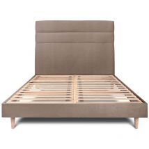 Lit 200x200cm avec tête de lit lignes velours et sommier kit taupe - Hauteur totale : 29cm