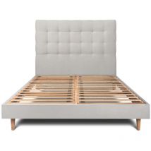 Lit 150x190cm avec tête de lit capitonnée velours et sommier kit gris clair - Hauteur totale : 29cm
