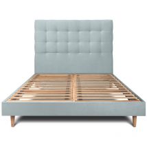 Lit 180x200cm avec tête de lit capitonnée velours et sommier kit Gris bleuté - Hauteur totale : 29cm