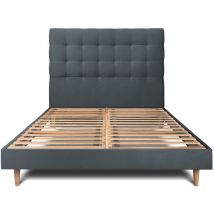 Lit 180x200cm avec tête de lit capitonnée velours et sommier kit gris anthracite - Hauteur totale : 29cm