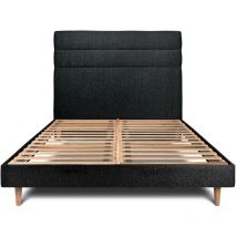 Lit 140x200cm avec tête de lit lignes bouclette et sommier kit Noir - Hauteur totale : 29cm