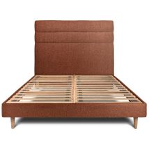 Sommeil De Plomb - Lit 140x200cm Avec Tête De Lit Lignes Bouclette Et Sommier Kit Terracotta - Hauteur Totale : 29cm
