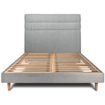 Lit 200x200cm avec tête de lit lignes bouclette et sommier kit Gris - Hauteur totale : 29cm
