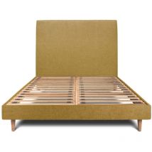 Lit 140x200cm avec tête de lit tapissier tissu et sommier kit jaune - Hauteur totale : 29cm