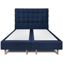 Lit 180x200cm avec tête de lit capitonnée velours et double sommier tapissier bleu - Hauteur totale : 35cm
