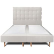 Lit 200x200cm avec tête de lit capitonnée velours et double sommier tapissier gris clair - Hauteur totale : 35cm