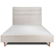 Lit 135x190cm avec tête de lit lignes bouclette et sommier tapissier beige - Hauteur totale : 35cm