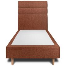 Lit 90x200cm avec tête de lit lignes bouclette et sommier tapissier terracotta - Hauteur totale : 35cm