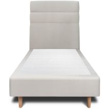 Lit 90x190cm avec tête de lit lignes velours et sommier tapissier gris clair - Hauteur totale : 35cm