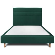 Lit 140x200cm avec tête de lit lignes velours et sommier tapissier vert - Hauteur totale : 35cm