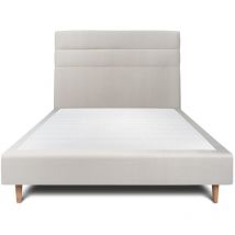 Lit 150x200cm avec tête de lit lignes velours et sommier tapissier gris clair - Hauteur totale : 35cm