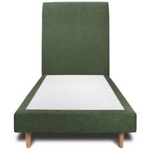 Lit 90x190cm avec tête de lit tapissier tissu et sommier tapissier vert - Hauteur totale : 29cm