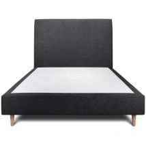 Lit 160x200cm avec tête de lit tapissier tissu et sommier tapissier Noir - Hauteur totale : 29cm