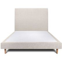 Lit 150x200cm avec tête de lit tapissier tissu et sommier tapissier Beige clair - Hauteur totale : 29cm