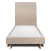 Lit 90x200cm avec tête de lit tapissier tissu et sommier tapissier beige brun - Hauteur totale : 29cm