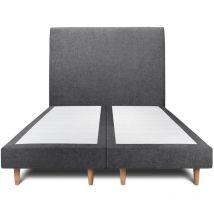 Lit 200x200cm avec tête de lit tapissier tissu et double sommier tapissier noir - Hauteur totale : 29cm