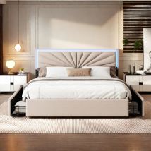 Sureh - lit 140x200 avec tiroir, lit double capitonné avec led, lit adulte 140x200 cm, lit 2 places avec tiroir, lit rembourré avec tête de lit