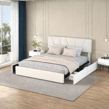 Sureh - Lit 160x200 cm avec tiroirs,lit double avec rangement,cadre de lit avec sommier à lattes,lit double tapissé,lit adulte,4 tiroirs,velours,blanc