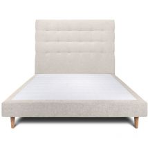 Lit 140x200cm avec tête de lit capitonnée tissu et sommier tapissier Beige clair - Hauteur totale : 29cm