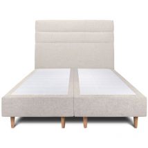 Lit 160x200cm avec tête de lit lignes tissu et double sommier tapissier Beige clair - Hauteur totale : 35cm