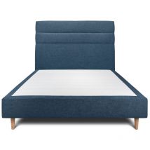 Lit 135x190cm avec tête de lit lignes tissu et sommier tapissier Bleu - Hauteur totale : 35cm