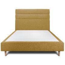 Lit 150x190cm avec tête de lit lignes tissu et sommier tapissier jaune - Hauteur totale : 35cm