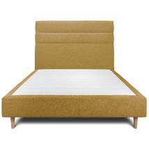 Lit 160x200cm avec tête de lit lignes tissu et sommier tapissier jaune - Hauteur totale : 35cm