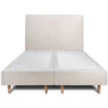 Lit 160x200cm avec tête de lit tapissier bouclette et double sommier tapissier beige - Hauteur totale : 35cm