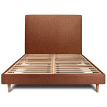 Lit 140x190cm avec tête de lit tapissier bouclette et sommier kit Terracotta - Hauteur totale : 29cm