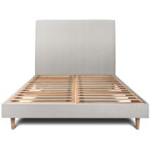 Lit 180x200cm avec tête de lit tapissier velours et sommier kit gris clair - Hauteur totale : 29cm