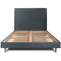 Lit 150x200cm avec tête de lit tapissier velours et sommier kit gris anthracite - Hauteur totale : 29cm