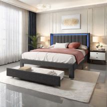 Sureh - Lit 160x200 cm avec tiroirs,lit coffre avec tiroirs,chargement usb et Type C,lit 2 Personnes,lit rembourré,cadre de lit avec sommier à