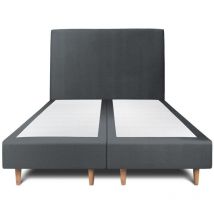 Lit 200x200cm avec tête de lit tapissier velours et double sommier tapissier gris anthracite - Hauteur totale : 35cm