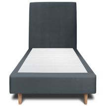 Lit 90x190cm avec tête de lit tapissier velours et sommier tapissier gris anthracite - Hauteur totale : 35cm