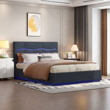 Sureh - lit 2 Personnes 140 x 200 avec tête de lit et sommier,lit double rembourré avec led et ports USB,cadre de lit 140x200 avec sommier,sommier à