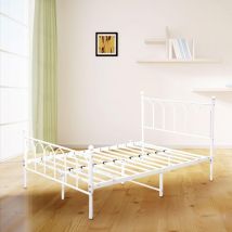 Wishdor - Lit 2 personnes, lit 140x200 cm, cadre de lit 140x200 cm en métal blanc avec sommier à lattes