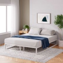 Lit 2 personnes, Lit 160x200 cm, Cadre de lit en métal avec lattes en bois, Hauteur 25.5 cm, Cadre de lit Éco-responsable, Blanc