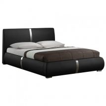 Lit double 140 x 190 cm en simili noir et métal + sommier fixe - eden