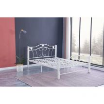 Homy France - Lit 2 places 160x200 cm Métal hercule Solide Blanc sommier inclus