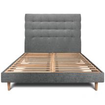Lit 150x190cm avec tête de lit capitonnée tissu et sommier kit gris anthracite - Hauteur totale : 29cm