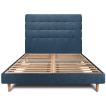 Lit 150x190cm avec tête de lit capitonnée tissu et sommier kit Bleu - Hauteur totale : 29cm