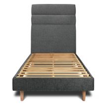 Lit 90x190cm avec tête de lit lignes tissu et sommier kit gris anthracite - Hauteur totale : 29cm