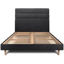 Lit 140x200cm avec tête de lit lignes tissu et sommier kit Noir - Hauteur totale : 29cm