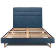 Lit 135x190cm avec tête de lit lignes tissu et sommier kit Bleu - Hauteur totale : 29cm