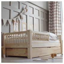 Lit 90x190 barrière sommier et tiroir inclus Adèle Bois