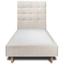 Lit 90x190cm avec tête de lit capitonnée bouclette et sommier tapissier beige - Hauteur totale : 35cm