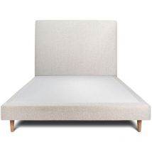 Lit 140x190cm avec tête de lit tapissier bouclette et sommier tapissier beige - Hauteur totale : 29cm