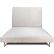 Lit 160x200cm avec tête de lit tapissier bouclette et sommier tapissier beige - Hauteur totale : 29cm