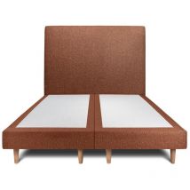 Lit 160x200cm avec tête de lit tapissier bouclette et double sommier tapissier terracotta - Hauteur totale : 29cm
